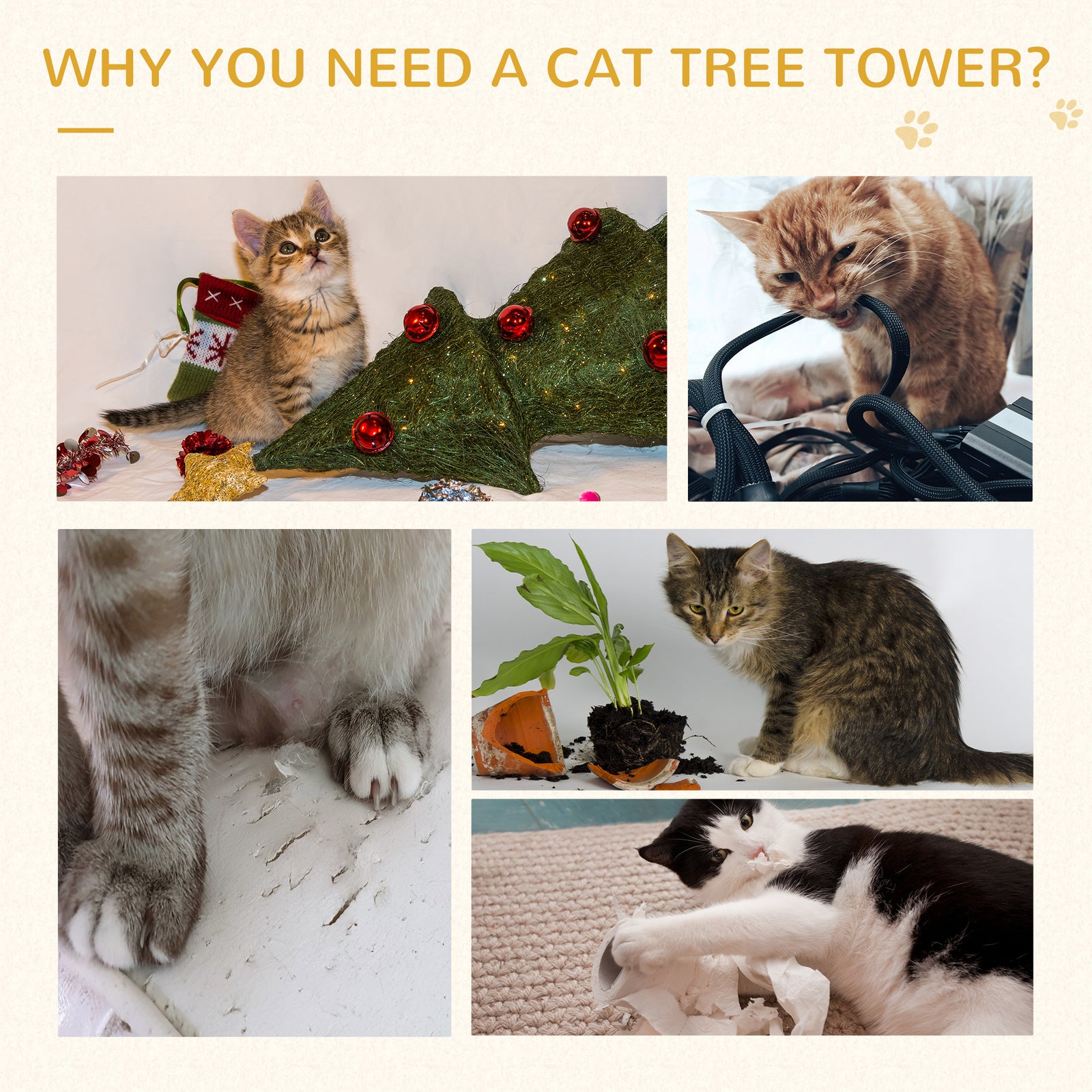Pawhut Cat Tree Scratcher, Climbing Post, Kitten Pets Scratching Furniture Tower
