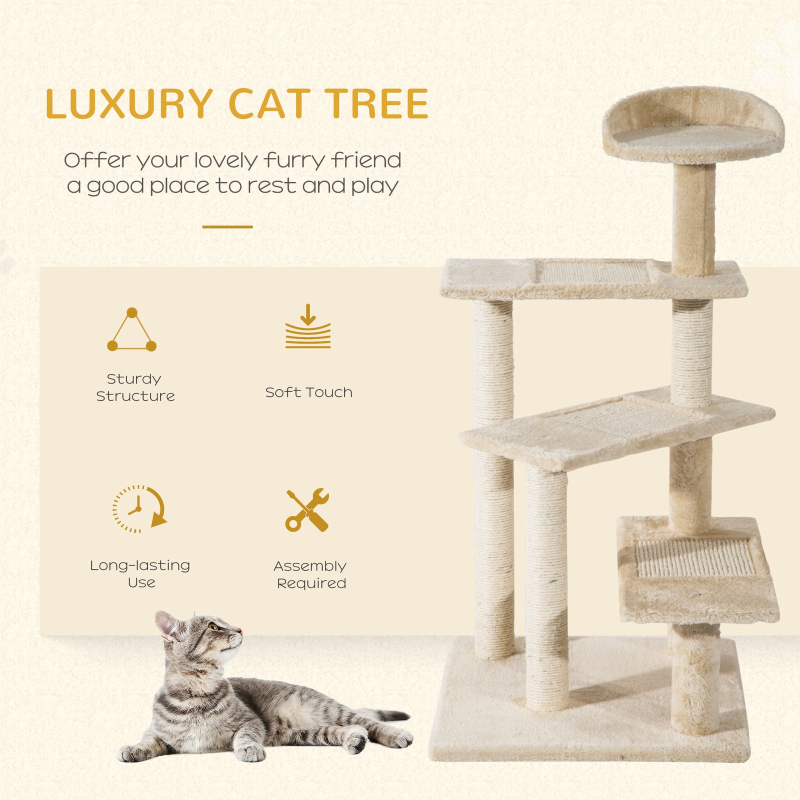 Pawhut Cat Tree Scratcher, Climbing Post, Kitten Pets Scratching Furniture Tower