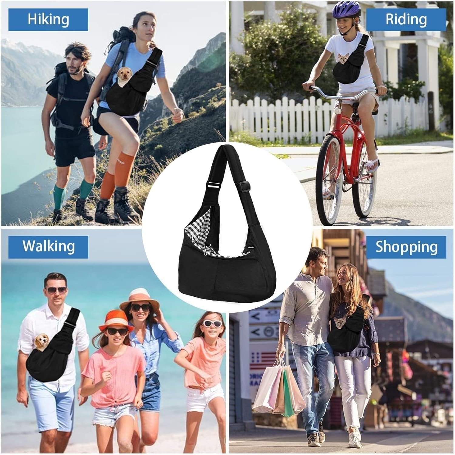 Pet Sling Carrier, Small Dogs and Cats Carrier Sling, Hand Free Adjustable Small Pets Shoulder Bag for Traveling, Outdoor (Pets Weight: 9-16LB)