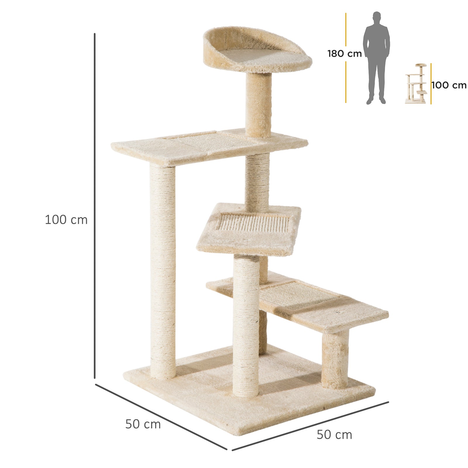 Pawhut Cat Tree Scratcher, Climbing Post, Kitten Pets Scratching Furniture Tower
