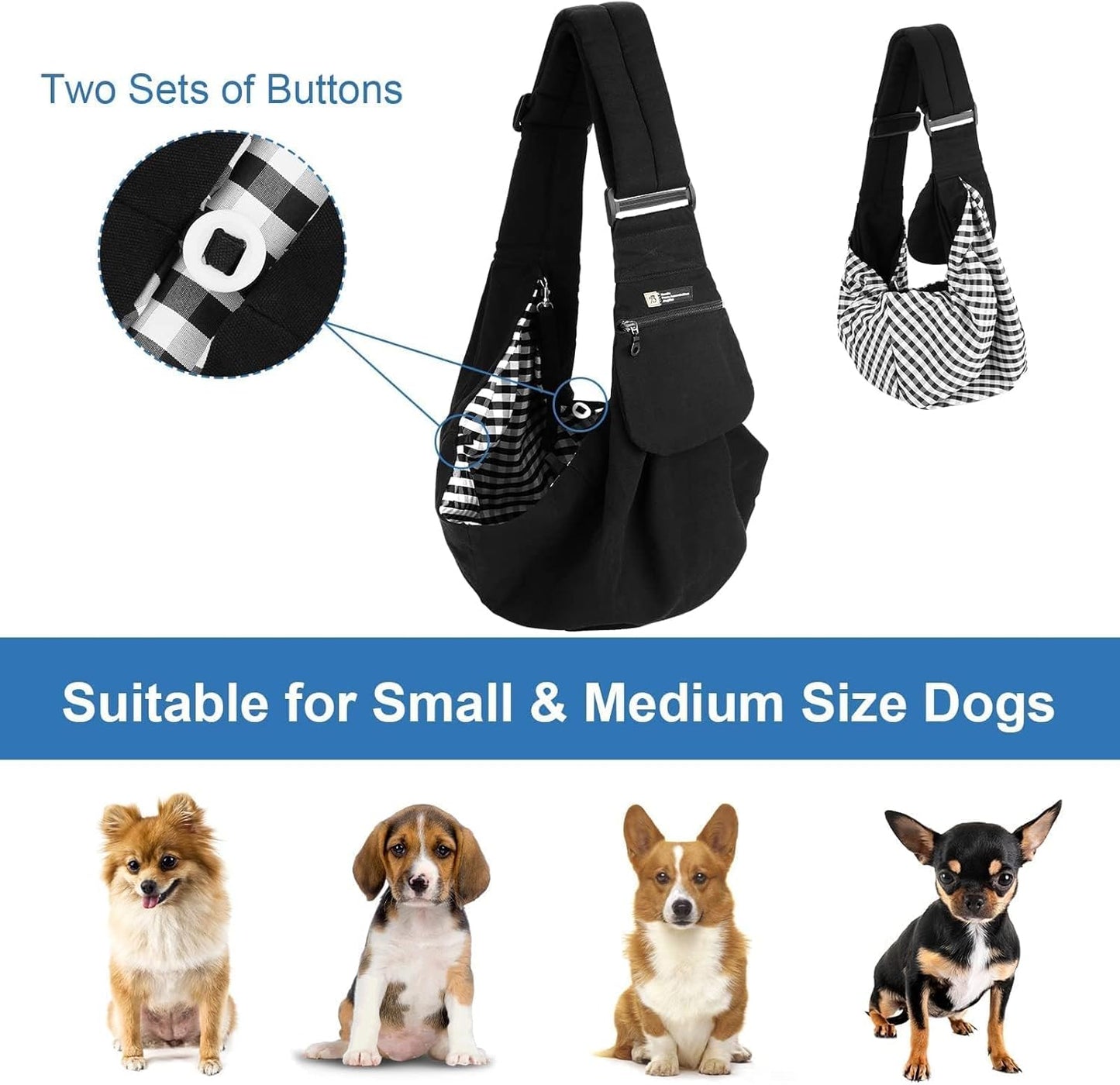 Pet Sling Carrier, Small Dogs and Cats Carrier Sling, Hand Free Adjustable Small Pets Shoulder Bag for Traveling, Outdoor (Pets Weight: 9-16LB)