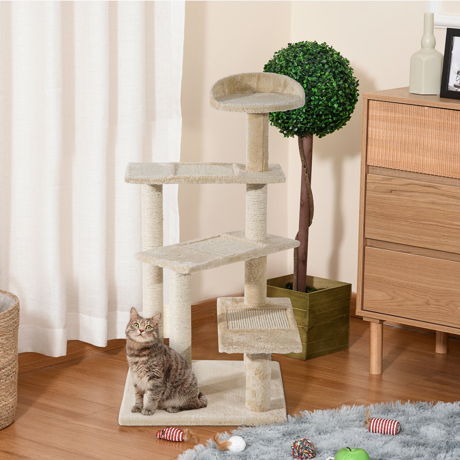 Pawhut Cat Tree Scratcher, Climbing Post, Kitten Pets Scratching Furniture Tower
